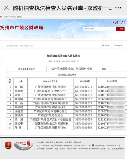 扬州一政府网站泄露执法人员身份证号 媒体询问后已删除