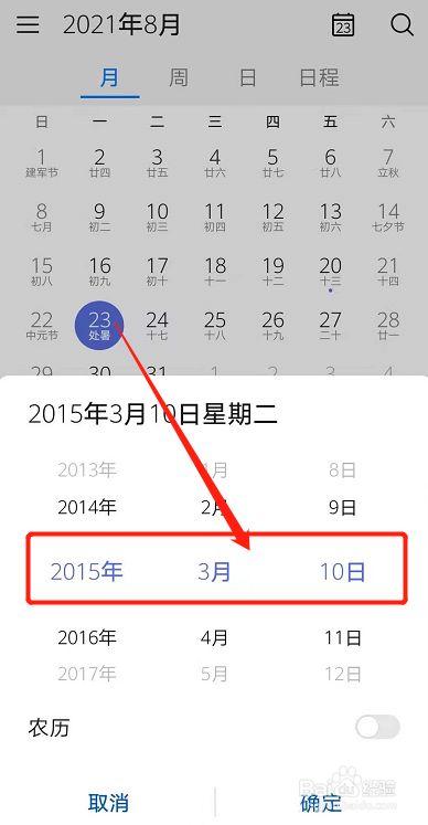 在页面中选择要查询农历生日的阳历日期.