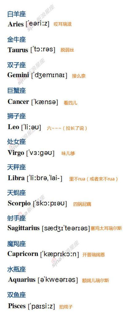 【12星座英文名称的读法】哈哈,天蝎是