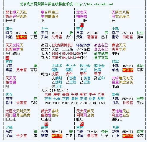 元亨利贞网紫微斗数在线排盘请大师帮忙解析